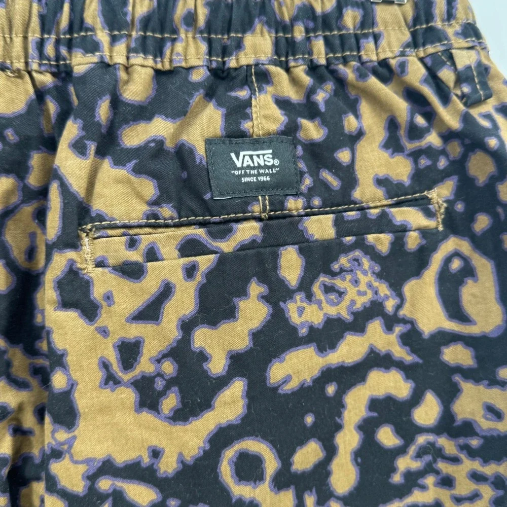 Vans Mens Baggy Tapered Elastic Waist Pants Brown Black‎ Abstract Print Size M